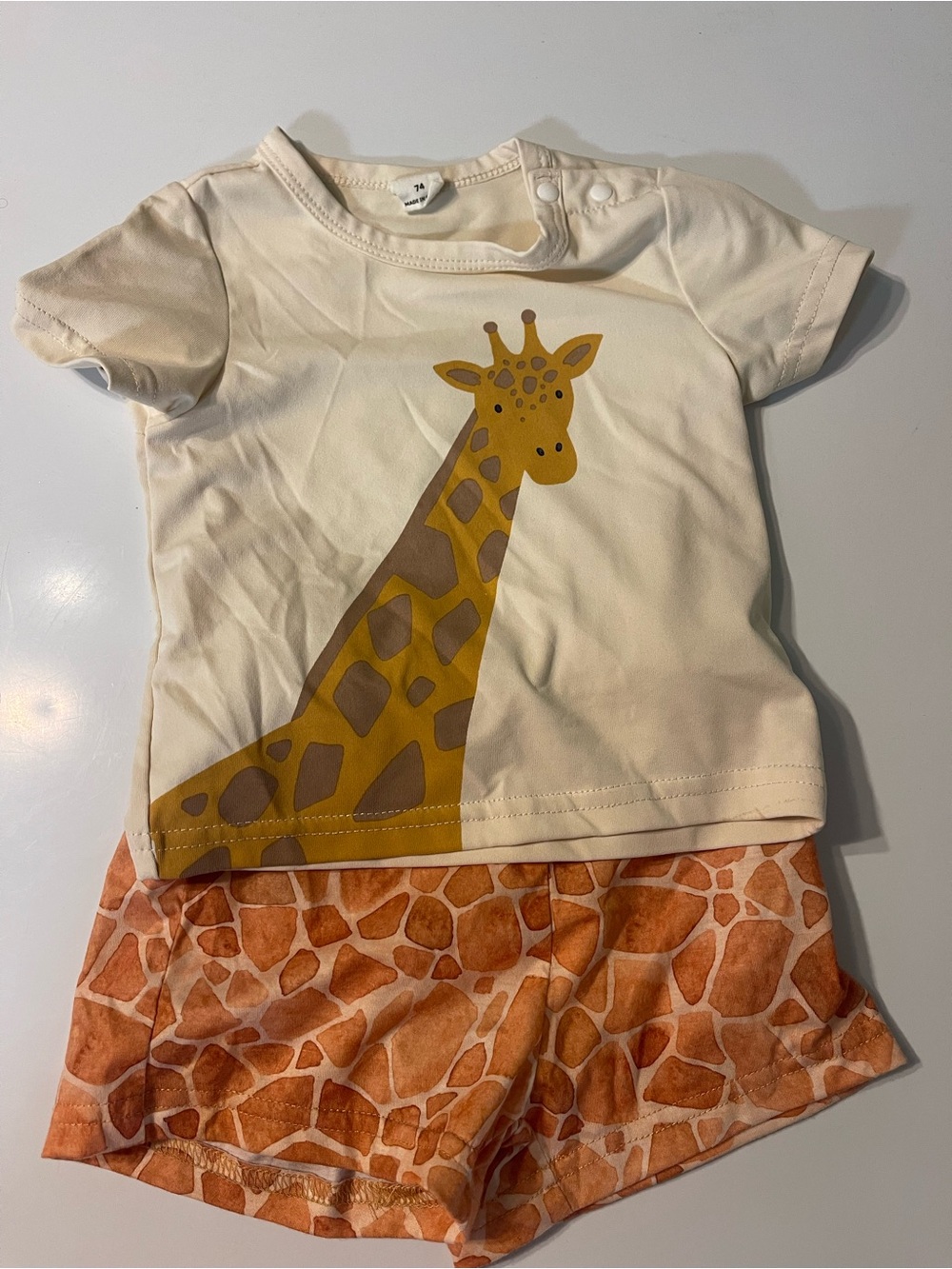 SHEIN Cream Tee with Yellow Giraffe & Orange Giraffe-Print Shorts